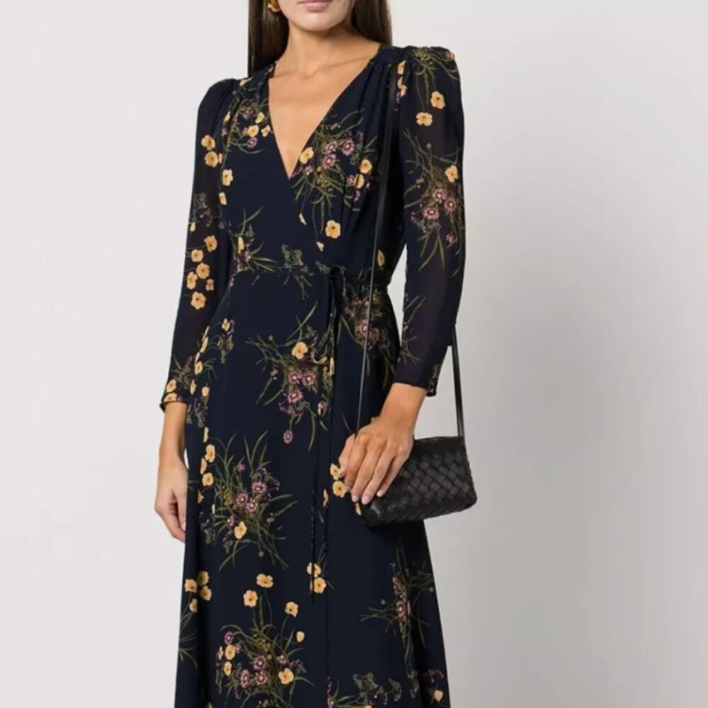 Reformation "Melba" Floral Wrap Dress in Mademoiselle
